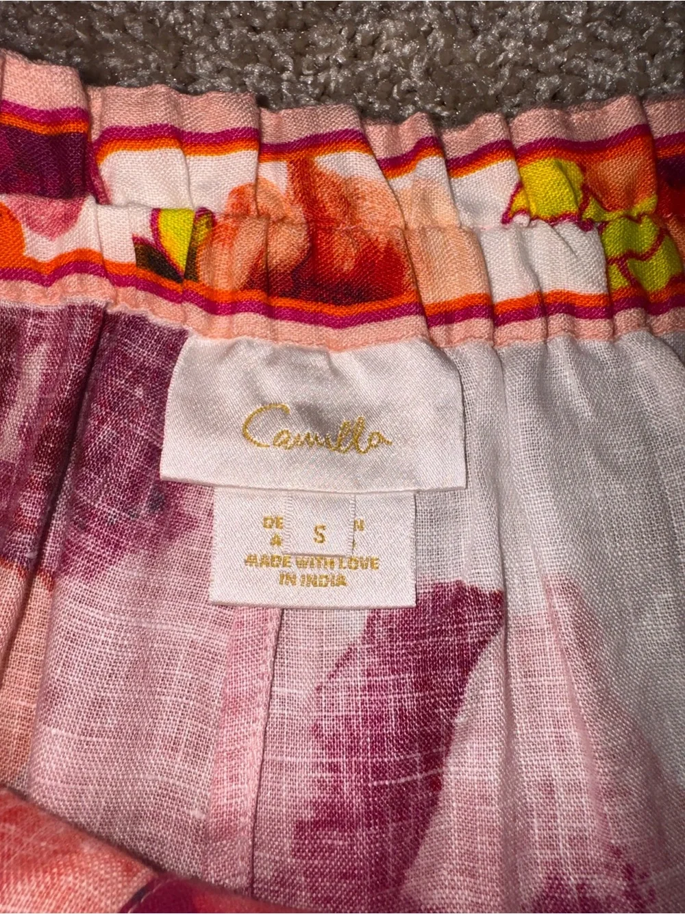 Camilla Floral Silk Linen 2 Piece Top Shorts Set Size Small
